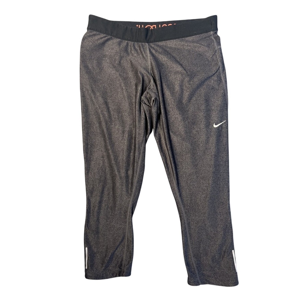 Nike Dri-FIT Women's Black Gray Speckled Activewear Capri Pants Size L Large